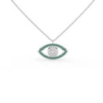 14K Solid Gold Natural Emerald and Diamond Evil Eye Pendant - Image 3