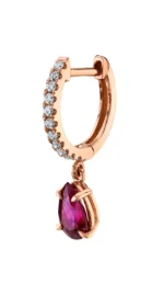 14K Solid Gold Diamond Hoops adorning Pear Drop and Pink Sapphire - Image 2