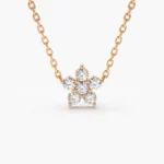 14K Gold Flower Charm Natural Diamond Necklace - Image 4