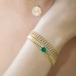 18k Solid Gold Zoe Bracelet With Emerald Center 1.44 - Image 2