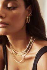 14K Solid Gold Asscher Cut Emerald Cuban Link Loop Earring - Image 2