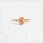 14k 純金 1 克拉粉紅莫桑石鑽石戒指