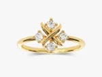 14K Solid Gold Dainty Cross Natural Diamond Ring Vintage Inspired Stackable Ring for Her - Image 2