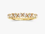 18K Solid Gold Baguette Half-Eternity Wedding Ring Halfway Natural Diamond Bridal Ring