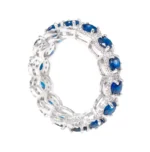 14K Solid Gold 3.39 Carat Sapphire and Diamond Cluster Eternity Band Ring - Image 2