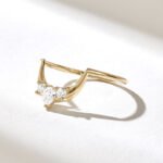 Natural Diamond Tiara Arch Ring, 14k Gold Dainty Wedding Band, Pear Contour Ring - Image 4