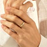 Natural Diamond Starburst Wedding Band, 14k Solid Gold Dainty Celestial Ring for Women - Image 3