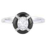 18K Solid Gold 1.70 Carat Diamond and Black Onyx Engagement Ring