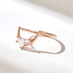 Natural Diamond Tiara Arch Ring, 14k Gold Dainty Wedding Band, Pear Contour Ring - Image 5