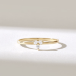 Tiny National Diamond Trefoil Promise Ring, Solid Gold Stacking Band for Women - Image 2