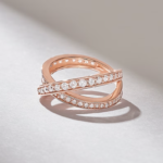 Ascending Pave Natural Diamond Crossover Ring Unique X Design, Solid Gold Statement Ring - Image 5