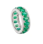 14K Solid Gold Emerald and Diamond Eternity Band - Image 2
