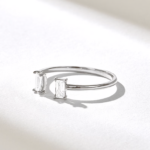 18k Gold Natural Diamond Open Wedding Band, Elegant Baguette Cuff Ring for Women - Image 5