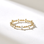 14k Gold Natural Diamond Stacking Ring: Minimalist Dot Eternity Band with Thin Design - Image 4