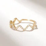 Natural Diamond Zigzag Ring | 18K Solid Gold Stacking Ring for Women | Pave Wave Ring - Image 4