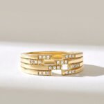 Pave Natural Diamond Lines | 14k Solid Gold Thick Cigar Band | Unique Design Tiny Natural Diamond - Image 2