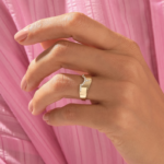 Natural Diamond Tiara Nesting Band: 18K Solid Gold Wide Cigar Ring Guard for Women - Image 3