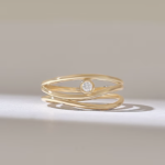 14k Solid Gold Wave Rows Natural Diamond Ring: Minimalist Statement Band - Image 2