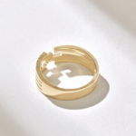 Pave Natural Diamond Lines | 14k Solid Gold Thick Cigar Band | Unique Design Tiny Natural Diamond - Image 7