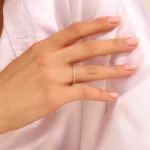 14k Solid Gold Slim Wedding Ring: Real Natural Diamond Delicate Stacking Band - Image 3