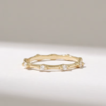 Natural Diamond Bamboo Ring: 18K Solid Gold Stacking Ring for Women, Pave Bone Design - Image 2