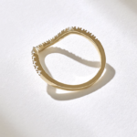 Natural Diamond Curved Band | 14k Contour Ring Enhancer | Solid Gold Pave Arch Ring - Image 7
