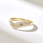 Natural Diamond Wishbone Ring | 18k Gold Curved Wedding Band | Solid V-Shaped Band - Image 4