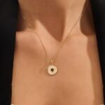 18k Solid Gold Smoky Gray Round Necklace - Image 3