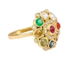 18K Solid Gold Nine Precious Gems "Nav ratan" Statement Ring For Women - Image 2