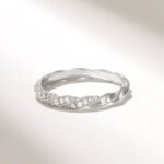 14k Gold Natural Diamond Twisted Half Eternity Ring, Dainty Rope Wedding Band for Women - Image 5