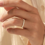 14K Solid Gold  Moissanite Diamond Eternity Wedding Band: Solid Gold Stacking Ring, Wide Bridal Band - Image 3