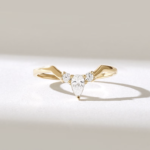 Natural Diamond Crown Stacking Ring: 14k Solid Gold Curved Wedding Ring for Women - Image 2