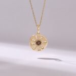 18k Solid Gold Smoky Gray Round Necklace - Image 2