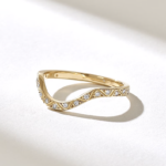 Pave Diamond Curved Wedding Band | 18K Solid Gold Contour Ring for Women - Image 4