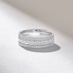 Pave Natural Diamond Matching Alliance | Braided Wheat Flat Top Marriage Band Women - Image 4