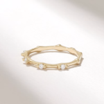 Natural Diamond Bamboo Ring: 18K Solid Gold Stacking Ring for Women, Pave Bone Design - Image 5