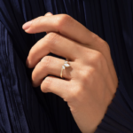 Natural Diamond Lotus Engagement Ring: 18K Solid Gold Marquise Trilogy Promise Ring - Image 3