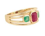 18K Solid Gold Emerald and Ruby Ring - Image 2