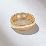 Two Natural Diamond Dome Ring, Gold Chunky Wedding Band Women, 0.49CT Natural Diamond Bombe Ring - Image 7