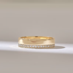 One Side Pave Wedding Band: 18k Gold Minimalist Diamond Marriage Band - Image 2