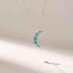 14K Solid Gold Blue Topaz Moon Necklace - Image 2