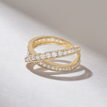 Ascending Pave Natural Diamond Crossover Ring Unique X Design, Solid Gold Statement Ring - Image 4