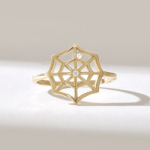 Natural Diamond Spider Web Ring | 18K Solid Gold Statement Ring | Vintage Boho Gothic - Image 2