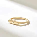 Natural Diamond Slim Star Signet Ring | 14k Flat Top Oval Pinky Ring | Solid Gold Dainty - Image 4