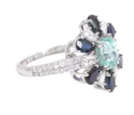 18K Solid Gold Paraiba Tourmaline | Sapphire and Diamond Cocktail Ring - Image 2
