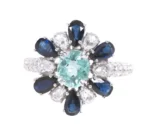 18K Solid Gold Paraiba Tourmaline | Sapphire and Diamond Cocktail Ring