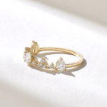 Natural Diamond Crown Stackable Ring: Unique 14k Solid Gold Bridal Ring for Women - Image 4