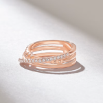 Pave Moissanite Diamond Triple Band Ring, 18k Gold Crossover Statement Ring - Image 5