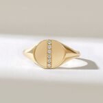 Pave Natural Diamond Line Signet Ring in 14k Solid Gold: Unique Pinky Ring for Women - Image 2