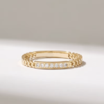 Natural Diamond Pave Chain Ring: 18K Solid Gold Slim Cuban Link Eternity Ring for Women - Image 2